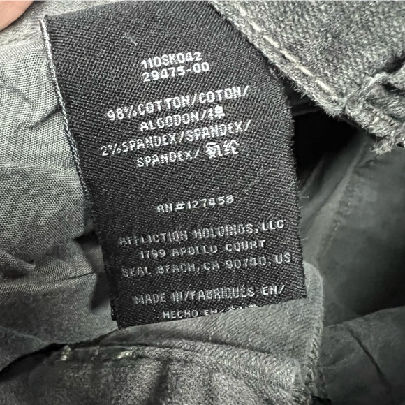 Affliction Jeans Men 33 Faded Black Gage Straight 36x33 Double Knee Denim - Picture 9 of 11